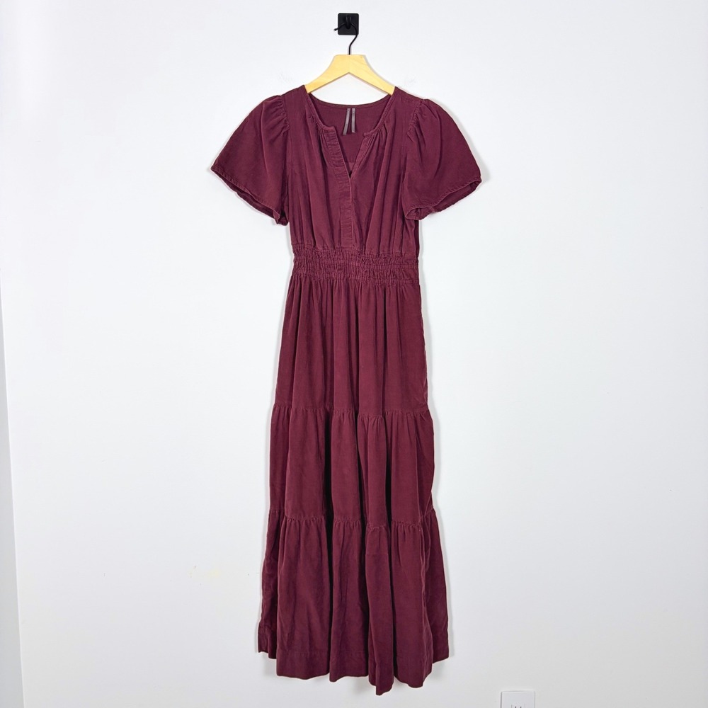 Anthropologie Somerset Maxi Dress Corduroy Edition Burgundy Wine Red S OB1790773 - Picture 3 of 9